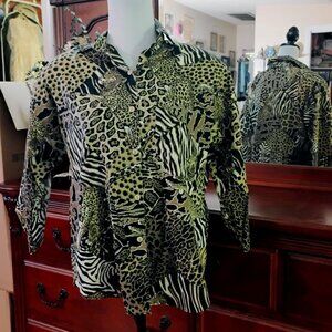 Tan & Black Leopard Print Button Down Blouse